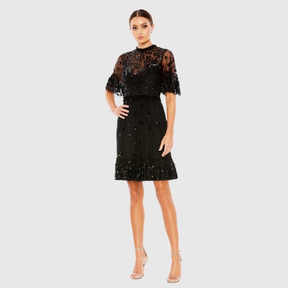 Mac Duggal Dresses & Skirts - Mac Duggal Black Sequin Illusion High Neck Cocktail Dress Size 8